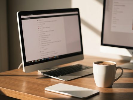 나무 마루판, 타일 샘플, 벽지 롤, 페인트 통이 놓인 작업 테이블