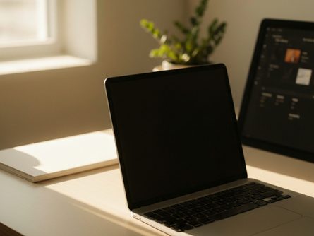 책상 위에 놓인 다양한 색상의 원단 샘플과 줄자, 압축봉