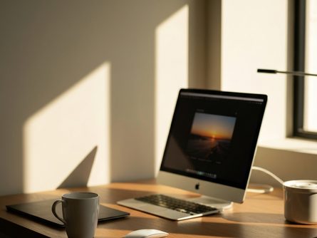 나무 책상 위에 놓인 수납함, 파일 폴더, 라벨 스티커, 펜 홀더