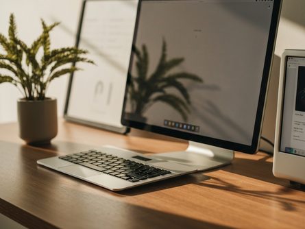 원목 테이블 위에 놓인 드립 커피 도구, 린넨 테이블 러너, 작은 화분, 세라믹 머그컵이 어스톤 컬러로 조화롭게 배치된 모습